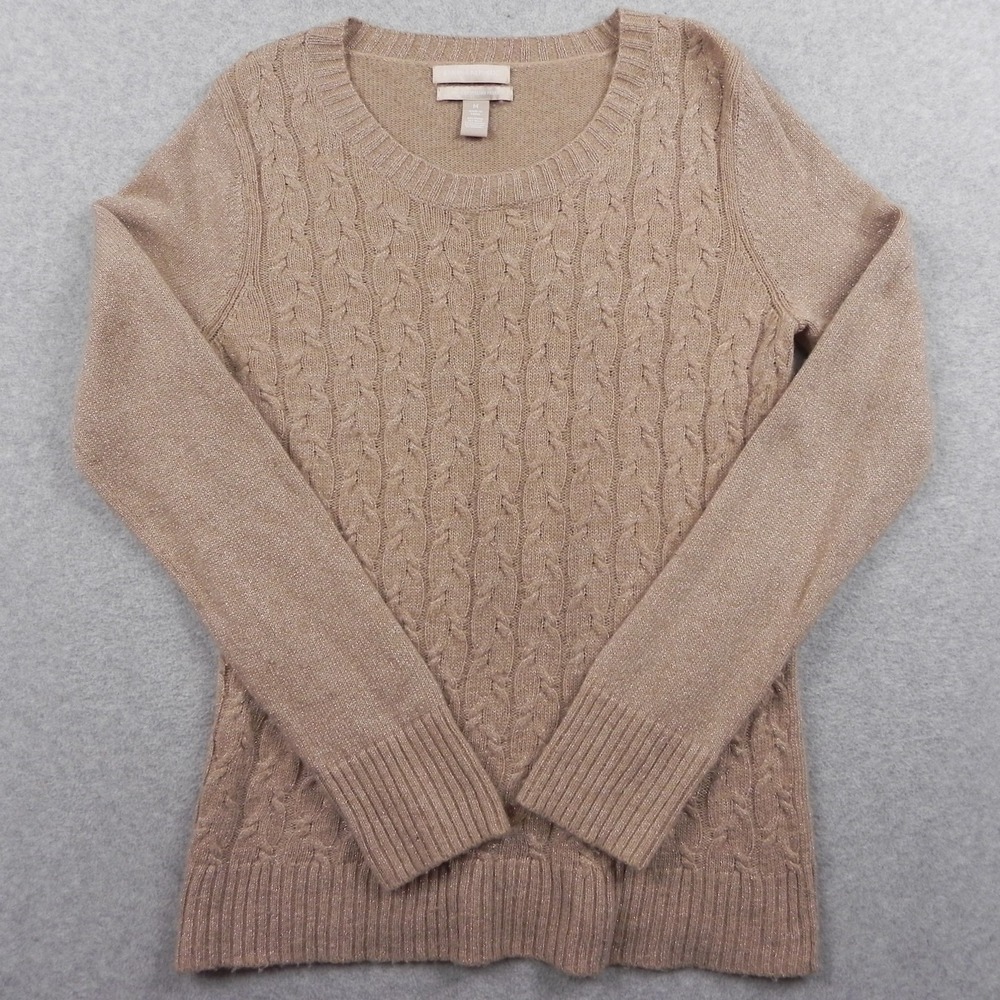 Banana Republic Sweater Womens Medium Pullover Cable Knit Casual Tan Long Sleeve